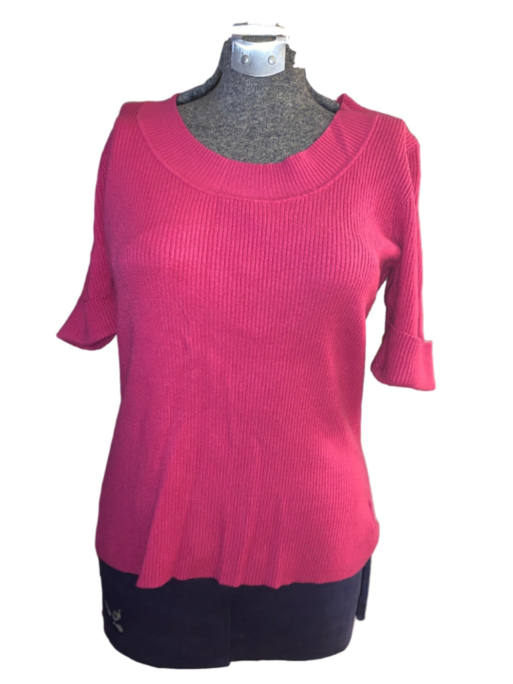 Women's Dalia Pink Ribbed Knit Crew Neck Sweater Size M